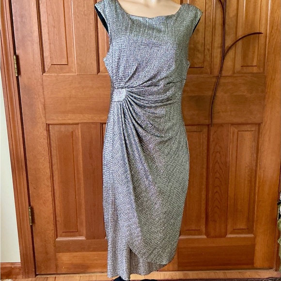 Connected Apparel Asymmetrical Silver Dress - Picture 1 of 11